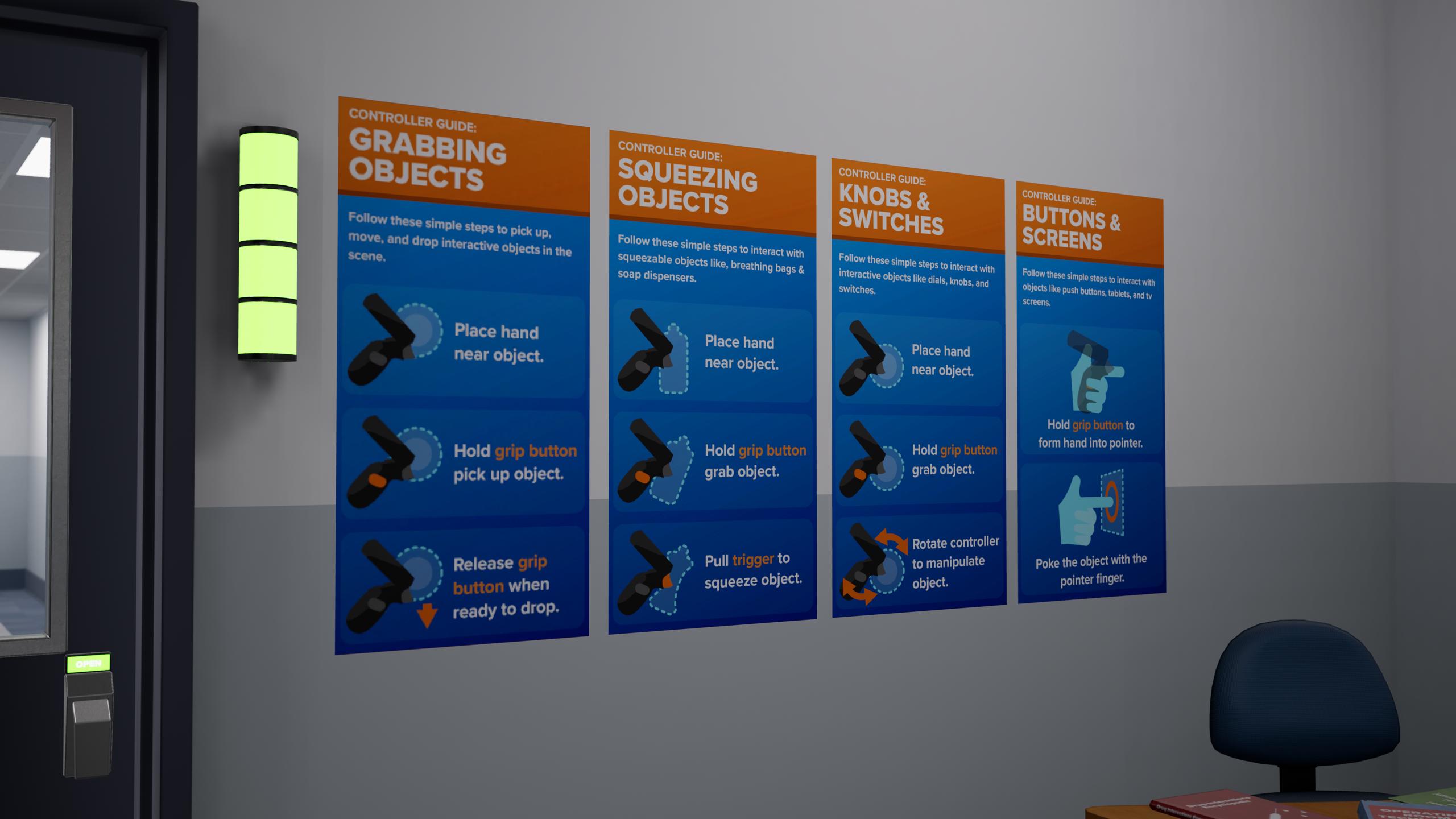 Instruction posters on wall